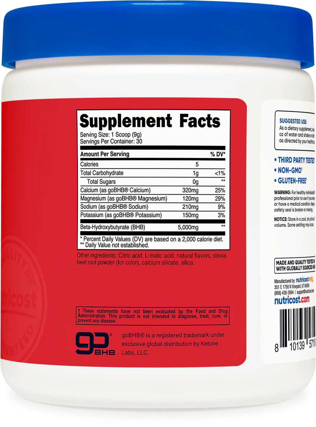 Nutricost Ketone BHB Salts 4-in-1 Powder (267G) (Flavored)