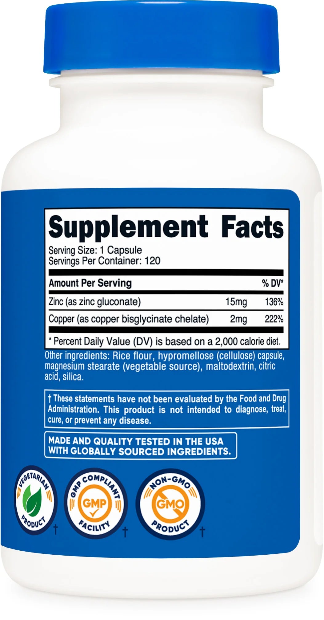 Nutricost Zinc (15 MG) plus Copper (2 MG) Capsules (120 Capsules)