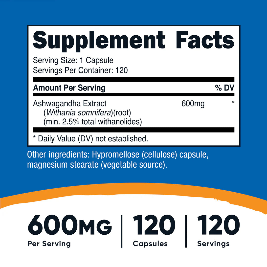 Cápsulas de raíz de ashwagandha (600 mg) (120 cápsulas)