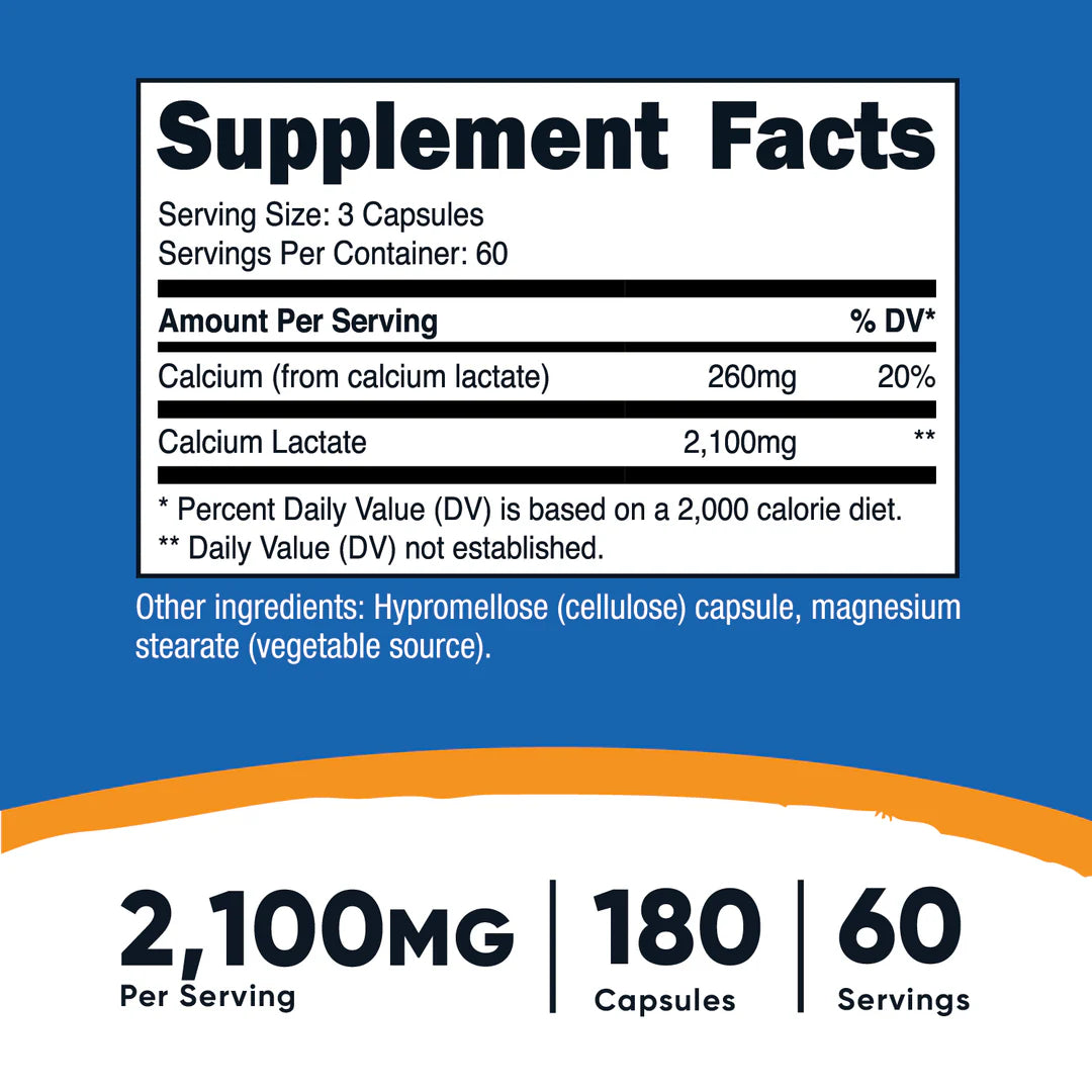 Nutricost Calcium Lactate Capsules (2100 MG) (180 Capsules)