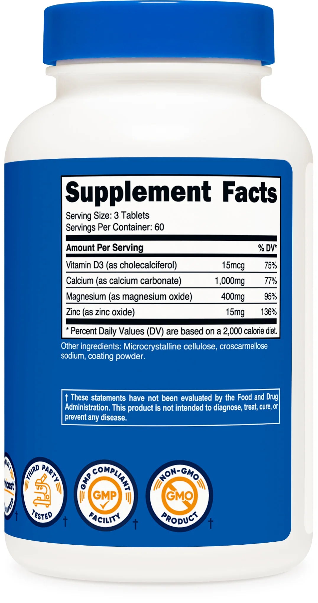 Nutricost Calcium, Magnesium, & Zinc Tablets (180 Tablets)