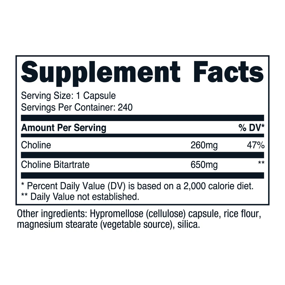 Nutricost Choline Bitartrate Capsules (650 MG) (240 Capsules)