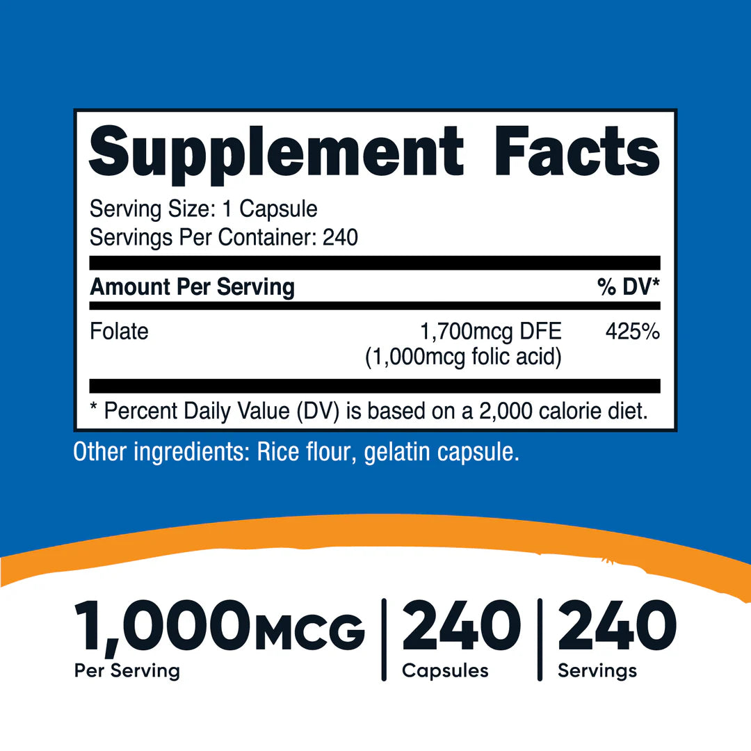 Folsäure (Vitamin B9) Kapseln (1000 MCG) (240 Kapseln)