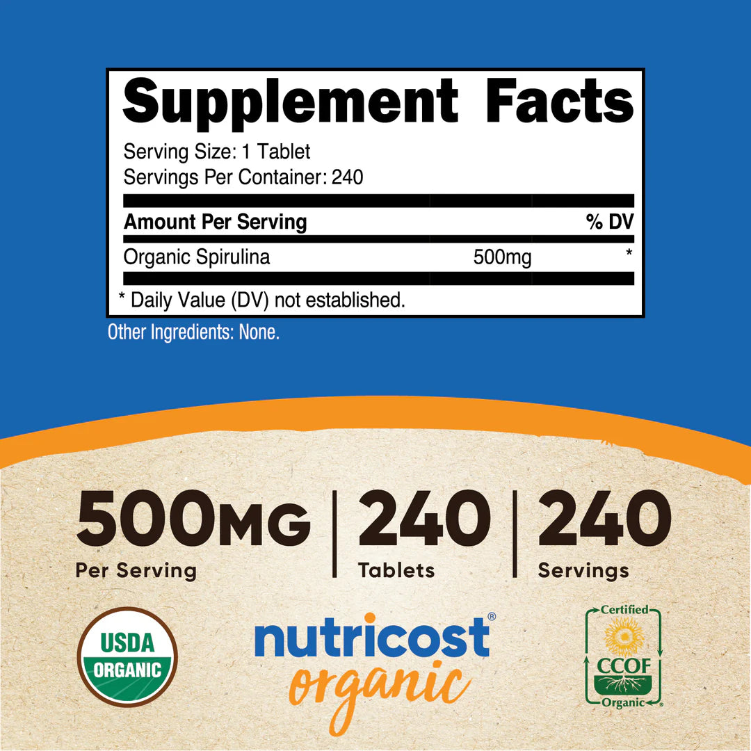 Nutricost Organic Spirulina Tablets (500 MG) (240 Tablets)