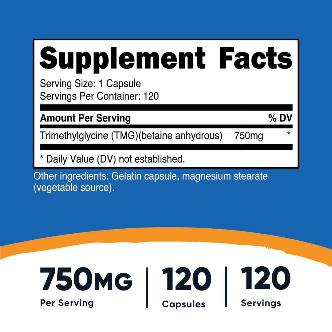 Nutricost TMG (Trimethylglycine) Capsules (750 MG) (120 Capsules)
