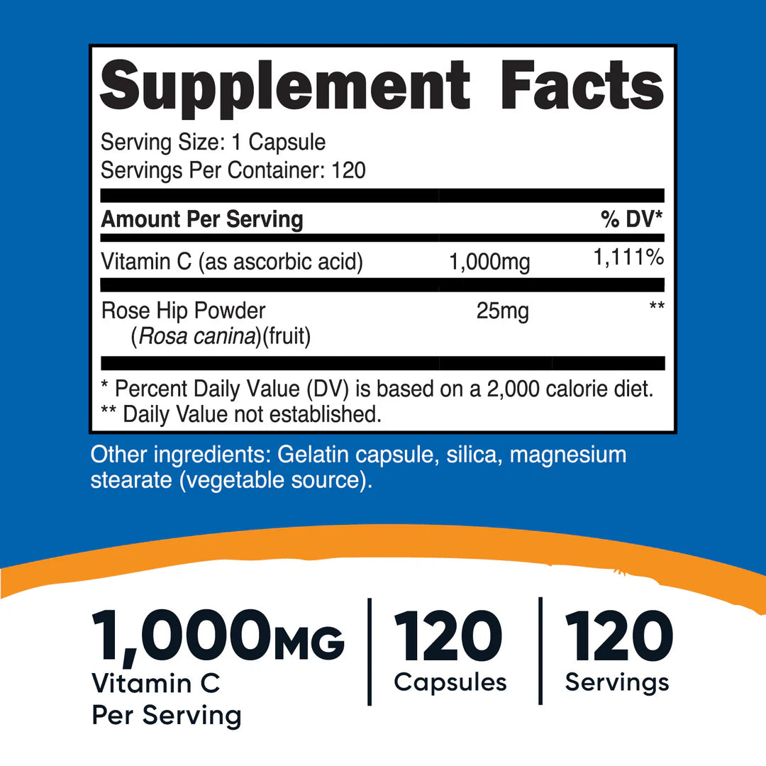 Nutricost Vitamin C With Rose Hip Capsules