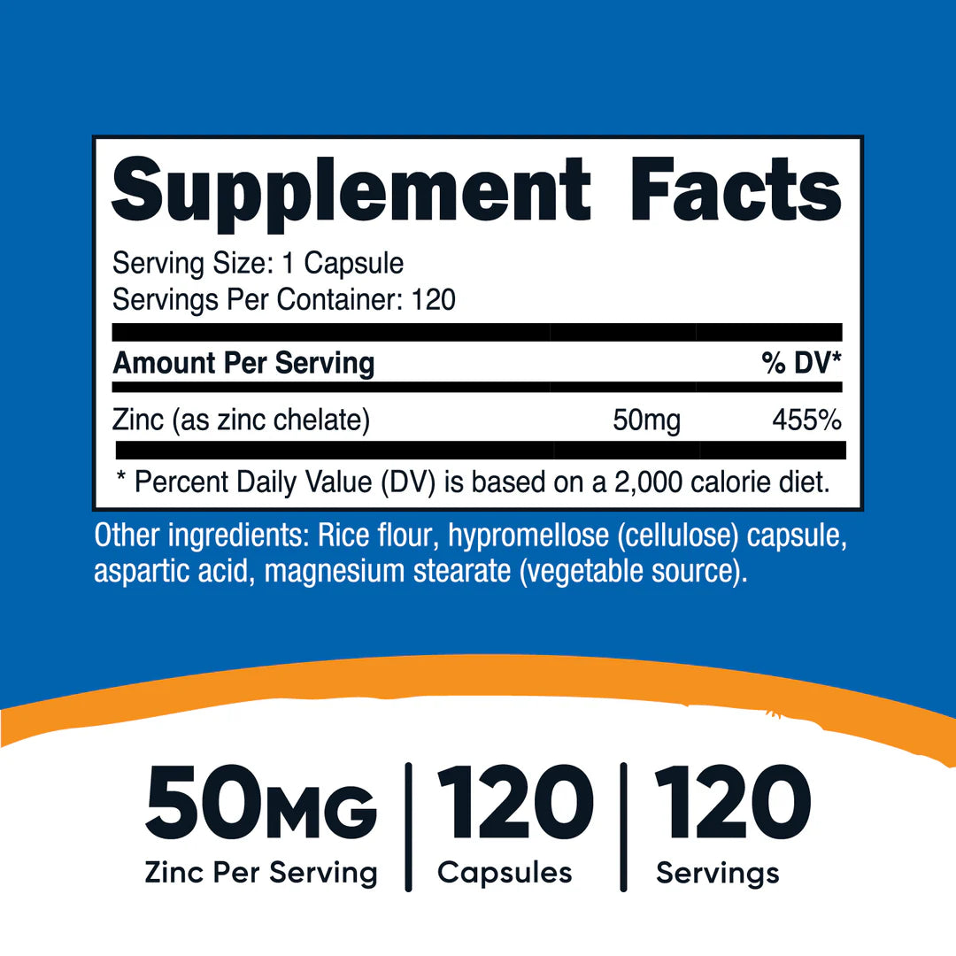 Cápsulas de quelato de zinc (50 mg) (120 cápsulas)