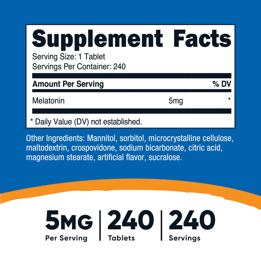 Nutricost Melatonin Tablets (Fast Dissolve) (Mixed Berry) (5 MG) (240 Tablets)