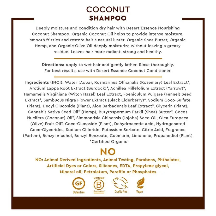 Champú de coco Desert Essence 8 fl. onz.