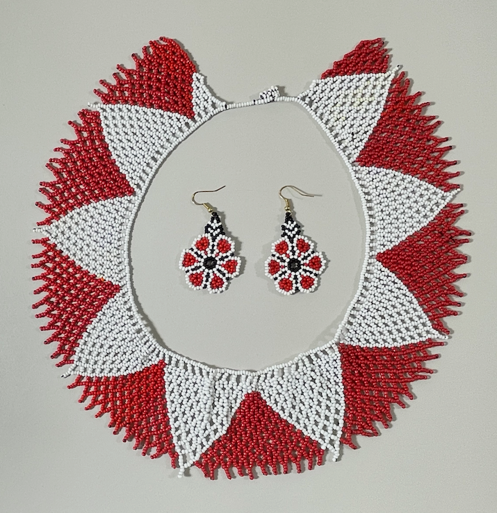 手工项链耳环套装 - 红白珠子(Chaquiras)