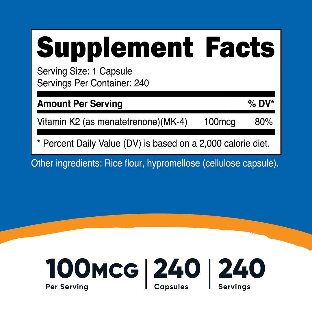 Vitamina K2 MK-4 Cápsulas (100 mcg) (240 Cápsulas)