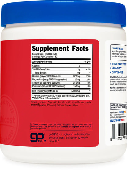 Nutricost Ketone BHB Salts 4-in-1 Powder (267G) (Flavored)