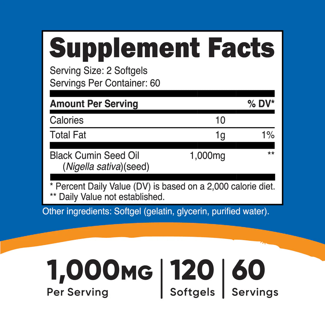 Nutricost Black Cumin Seed Oil Softgels (120 Softgels)