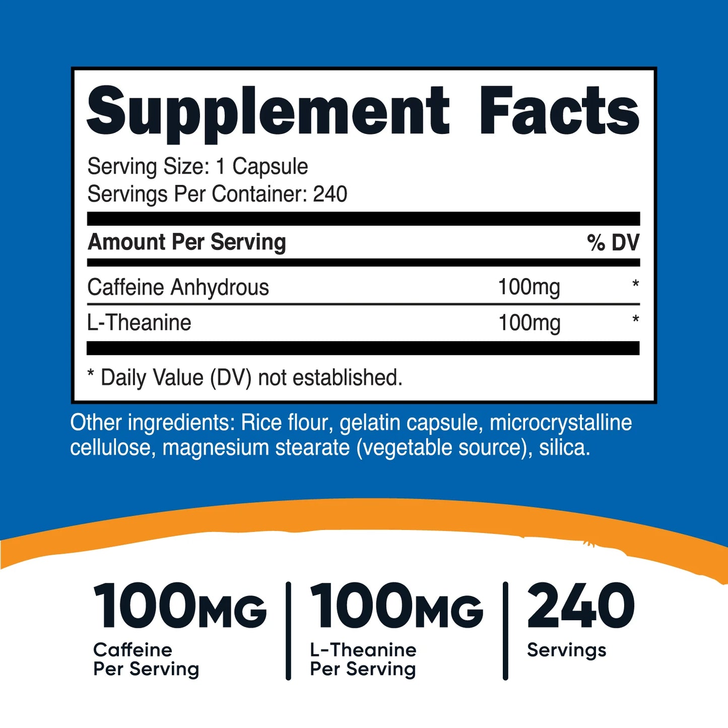Nutricost Caffeine with L-Theanine Capsules (100/100 MG) (240 Capsules)