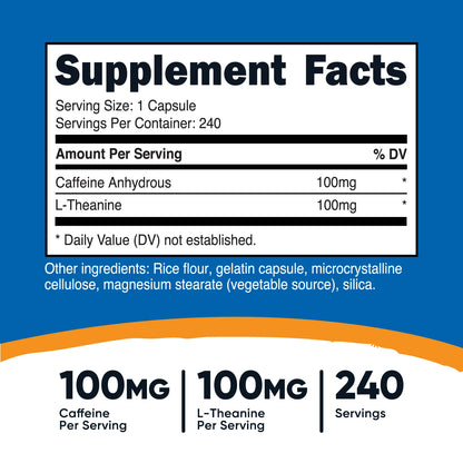 Nutricost Caffeine with L-Theanine Capsules (100/100 MG) (240 Capsules)