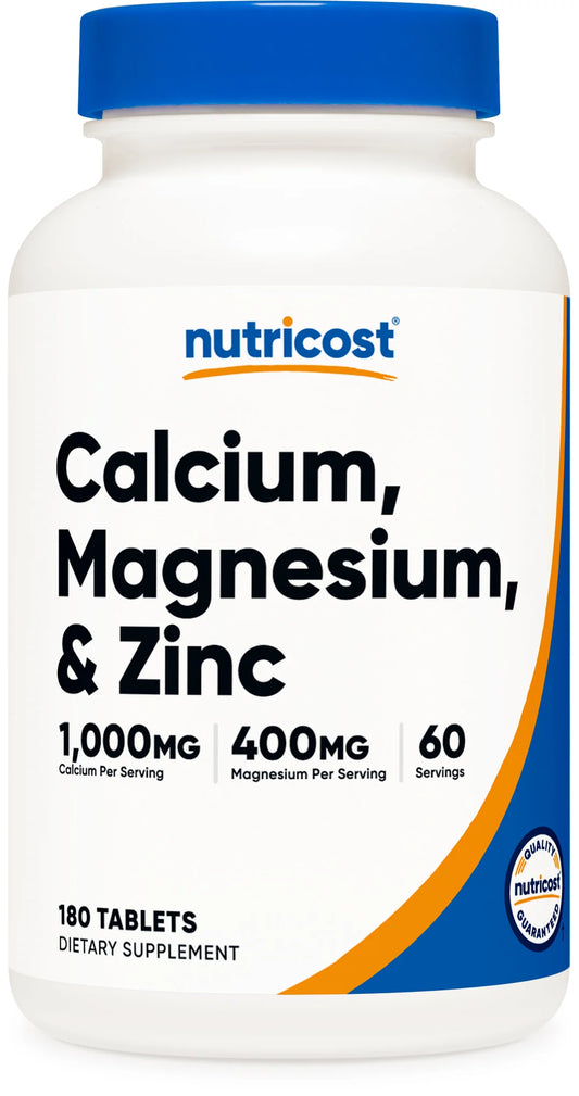 Nutricost Calcium, Magnesium, & Zinc Tablets (180 Tablets)