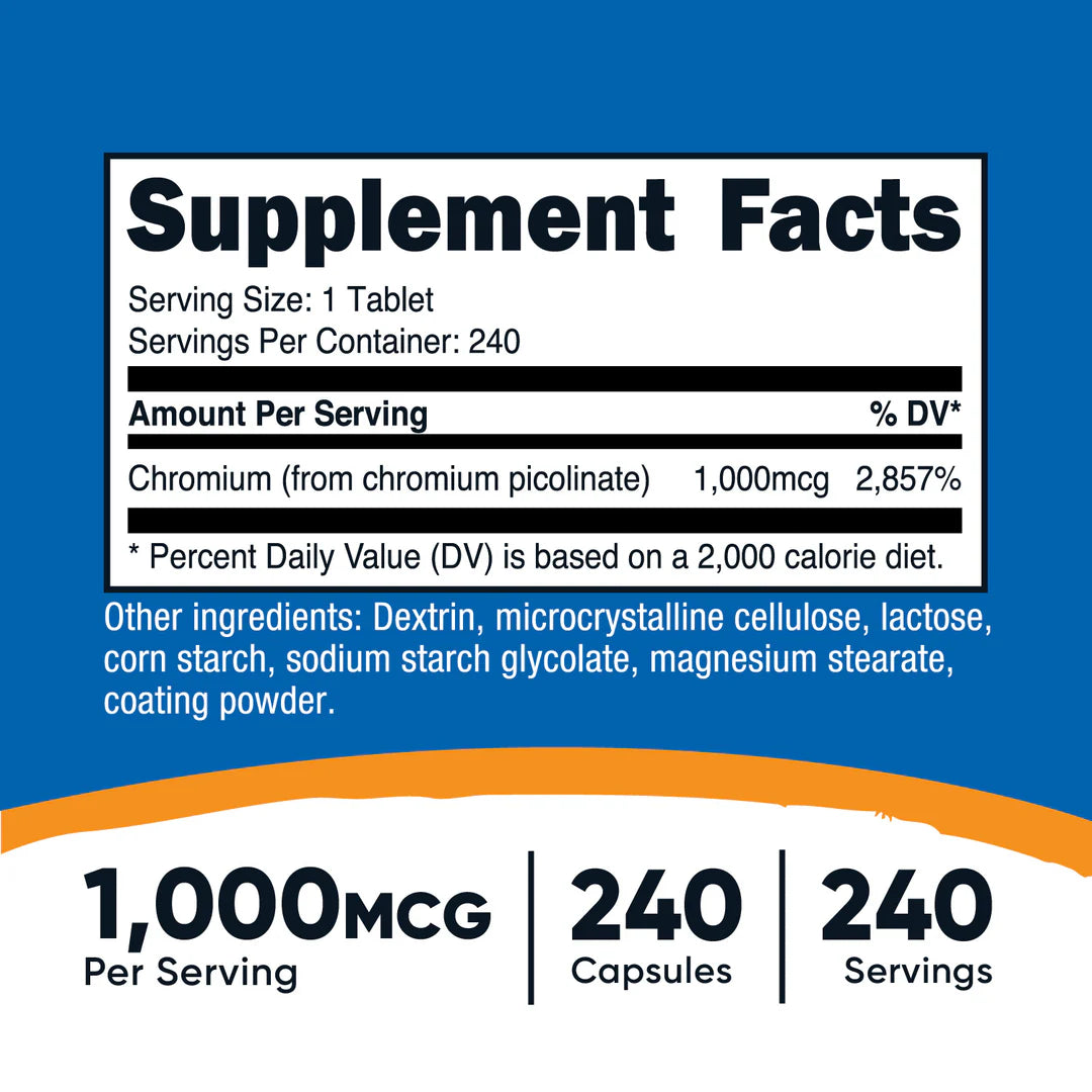 Nutricost Chromium Picolinate Tablets (1,000 MCG) (240 Tablets)