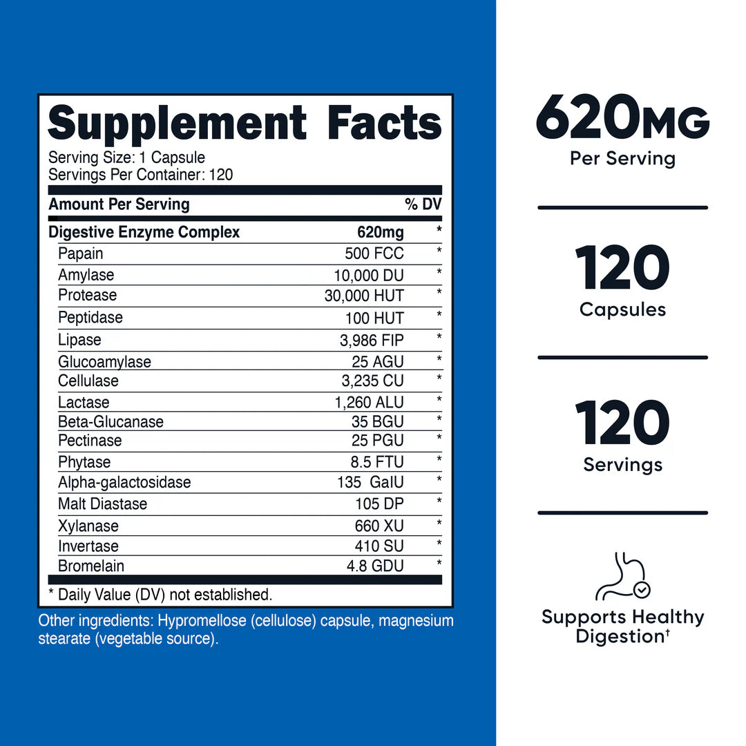 Gélules de complexe d'enzymes digestives (335 MG) (120 gélules)