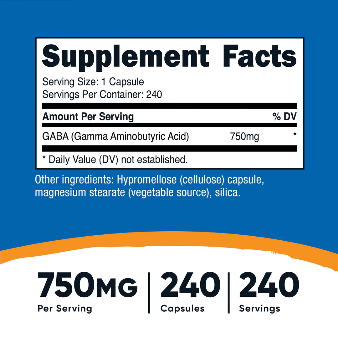 Nutricost GABA Capsules (750 MG) (240 Capsules)