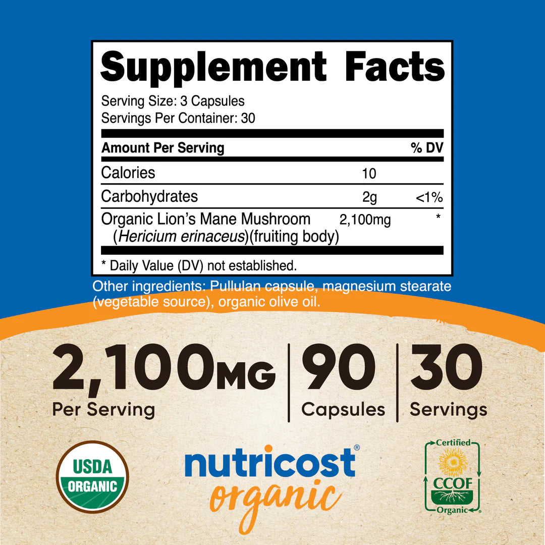 Nutricost Organic Lion's Mane Capsules (700 MG) (90 Capsules)