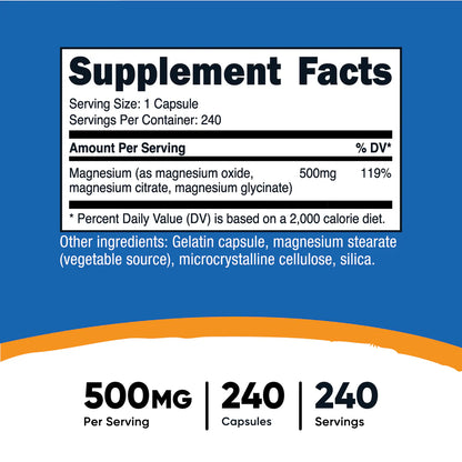 Cápsulas de Complejo de Magnesio (500 MG) (240 Cápsulas)