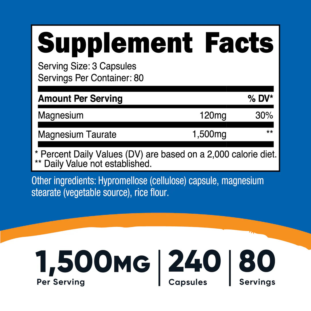 Gélules de taurate de magnésium (1500 MG) (240 gélules)