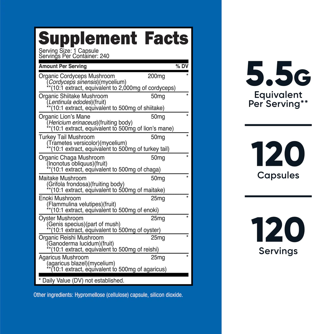 Complexe de champignons (équivalent 5 500 mg) (120 gélules) 