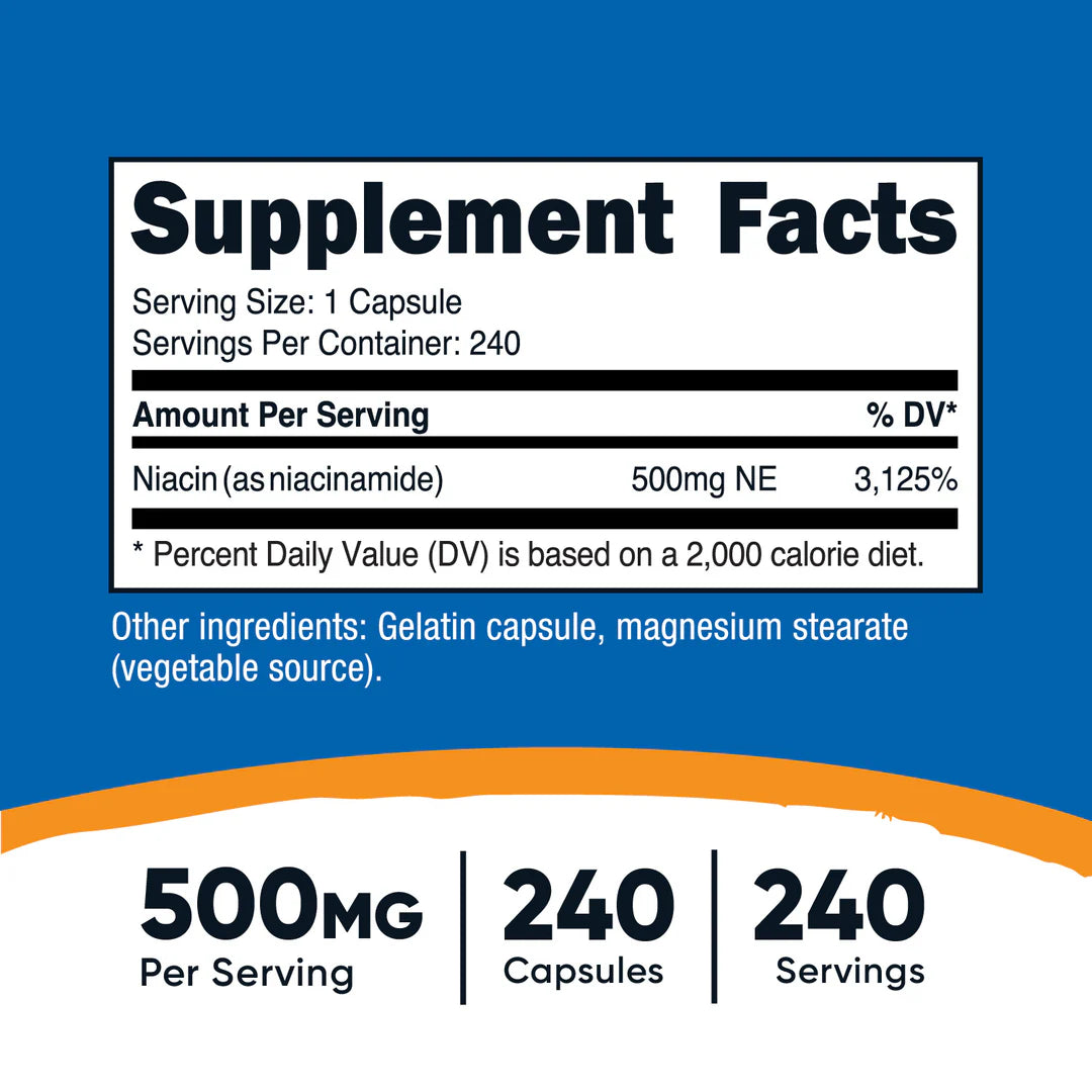 Capsules de vitamine B3 (niacinamide) (500 MG) (240 gélules)