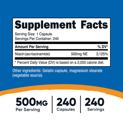 Nutricost Vitamin B3 (Niacinamide) Capsules (500 MG) (240 Capsules)