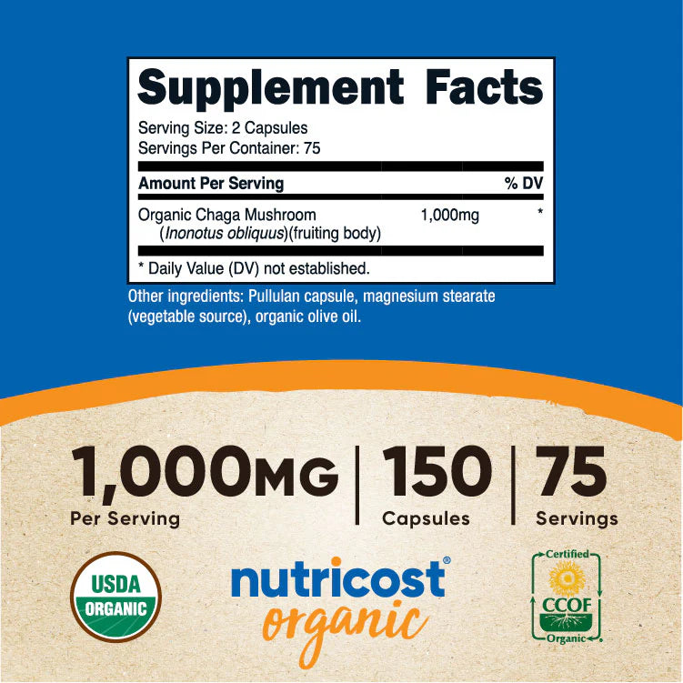 Nutricost Organic Chaga Capsules (1000 MG) (150 Capsules)