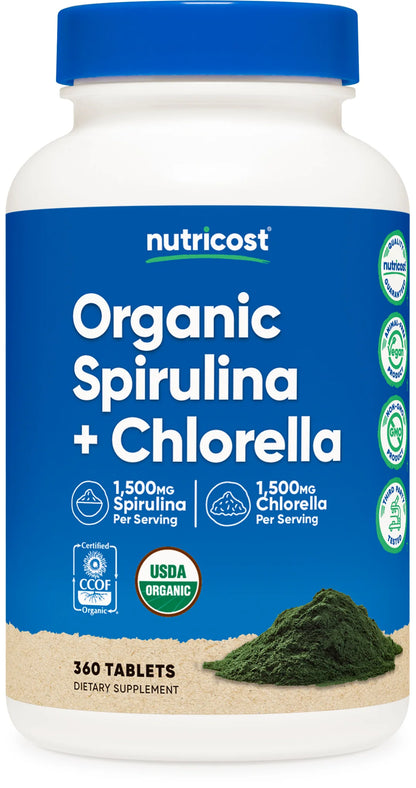Nutricost Organic Spirulina + Chlorella Tablets