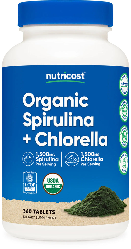 Nutricost Organic Spirulina + Chlorella Tablets
