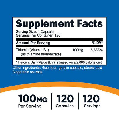 Capsules de vitamine B1 (thiamine) (120 gélules)