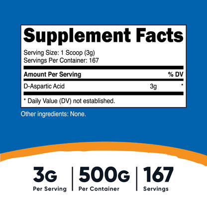 Nutricost D-Aspartic Acid Powder (500 Grams)