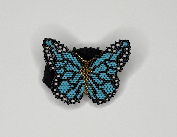 手工蓝色蝴蝶弹力发带 - 多色珠子（Chaquiras）