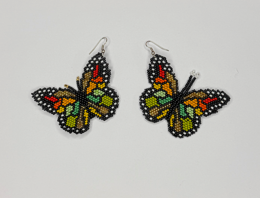 手工蝴蝶耳环 - 多色珠子（Chaquiras）