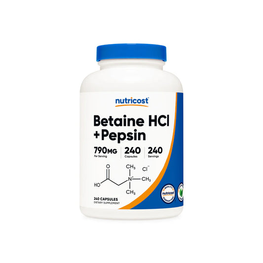Nutricost Betaine HCl + Pepsin Capsules (790 MG) (240 Capsules)