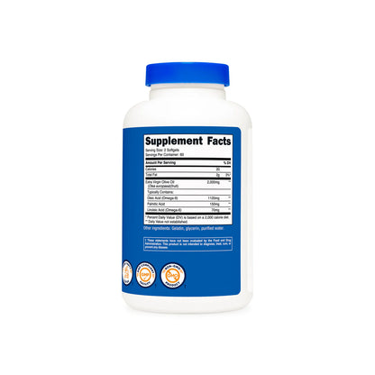 Nutricost 特级初榨橄榄油软胶囊（2000 毫克）（120 粒软胶囊）