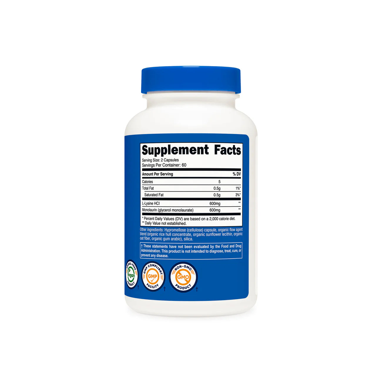 Nutricost L-赖氨酸 + 单月桂酸甘油酯（120 粒胶囊） 