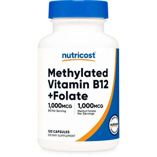 Cápsulas de vitamina B12 metilada + folato Nutricost (120 cápsulas)