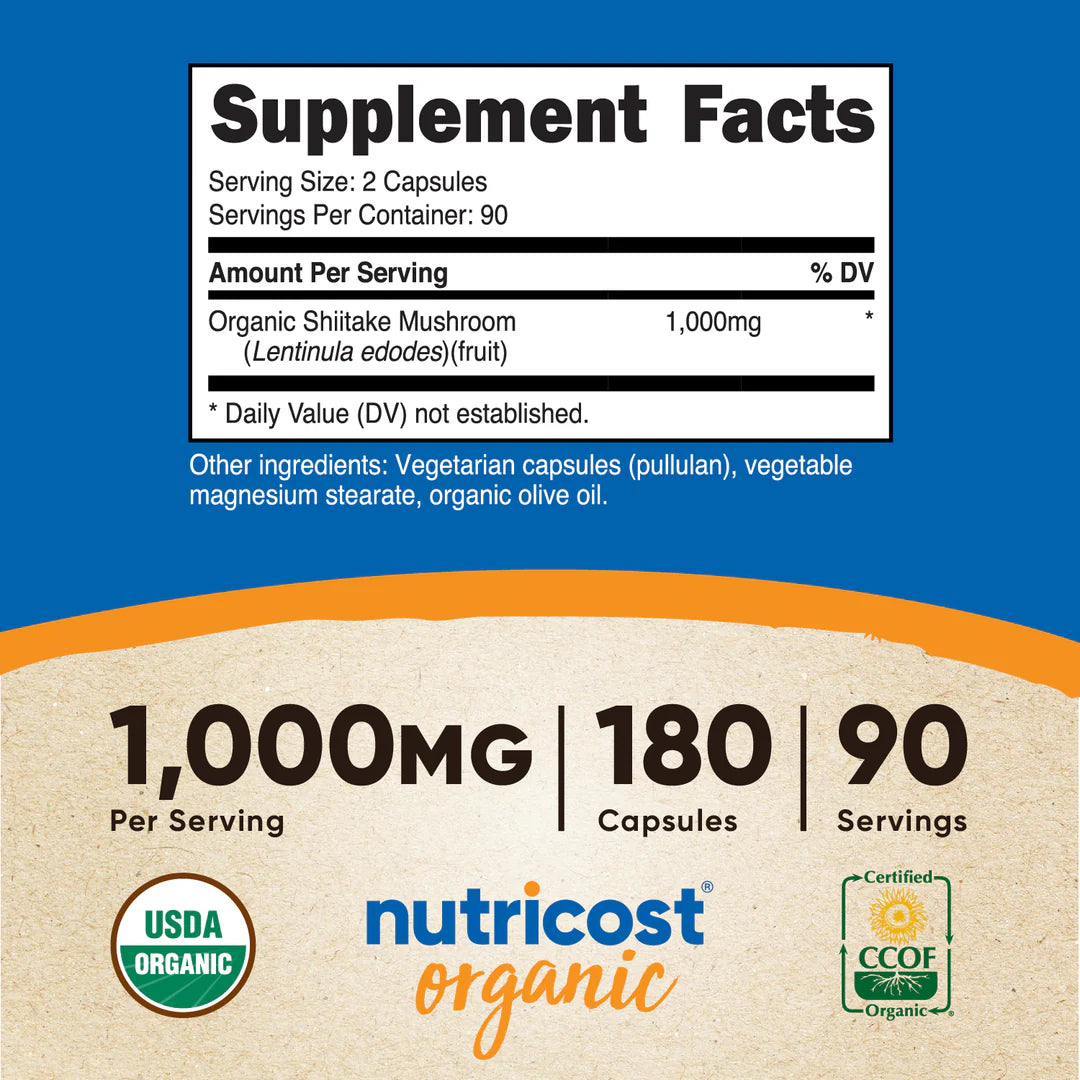 Nutricost Organic Shiitake Mushroom Capsules (1000 MG) (180 Capsules)