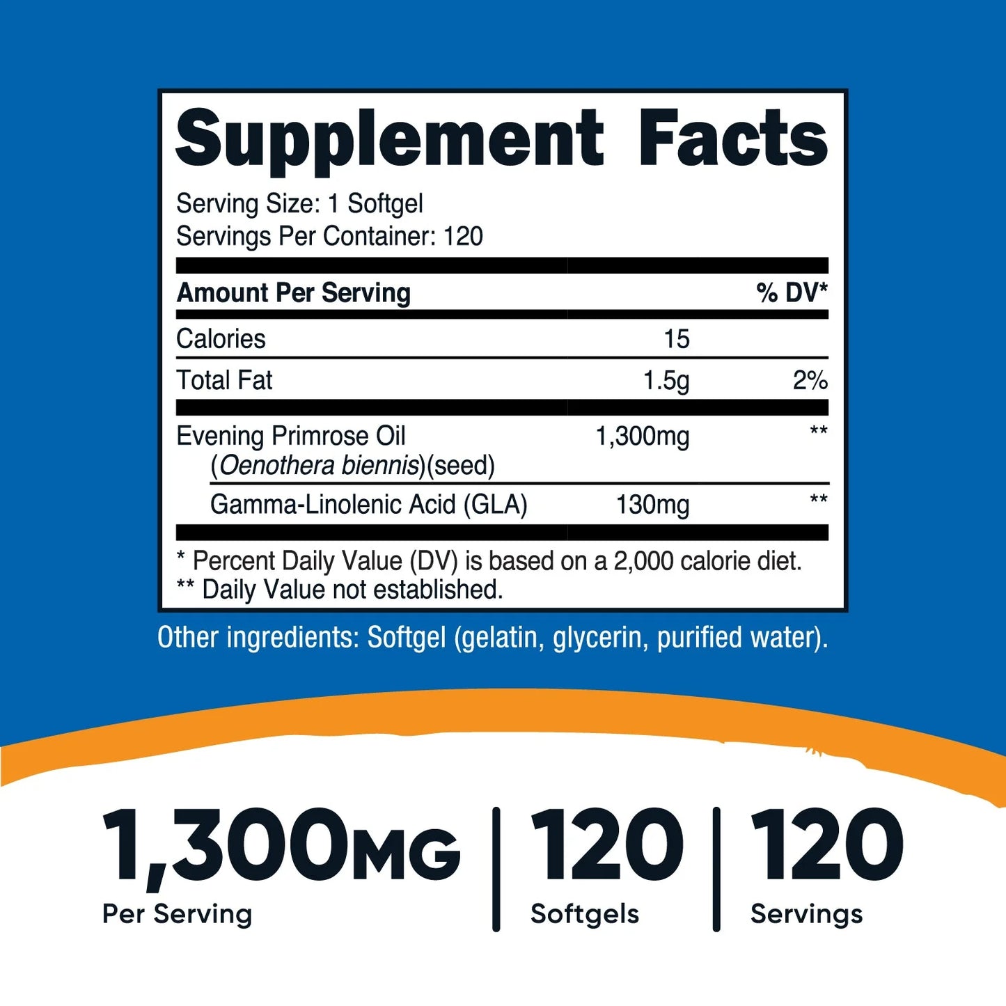 Nutricost Evening Primrose Oil Softgels (1,300 MG) (120 Softgels)
