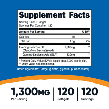Nutricost Evening Primrose Oil Softgels (1,300 MG) (120 Softgels)